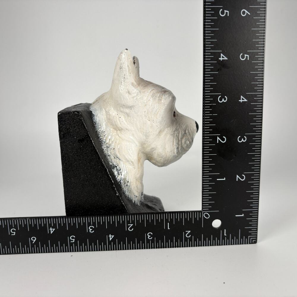 Vintage Cast Iron Scottie Dog Bookends Pair White Terrier White - Picture 10 of 10